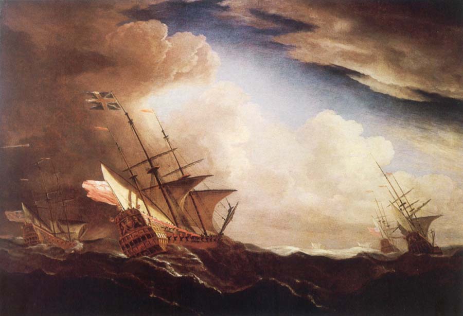 English ships beating to windward in a gale